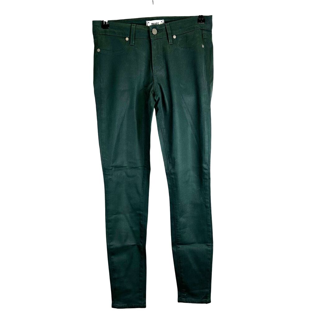 Paige Verdugo Ankle Forest Green Mid Rise Skinny Silk Coated Pants Wmns Size 27